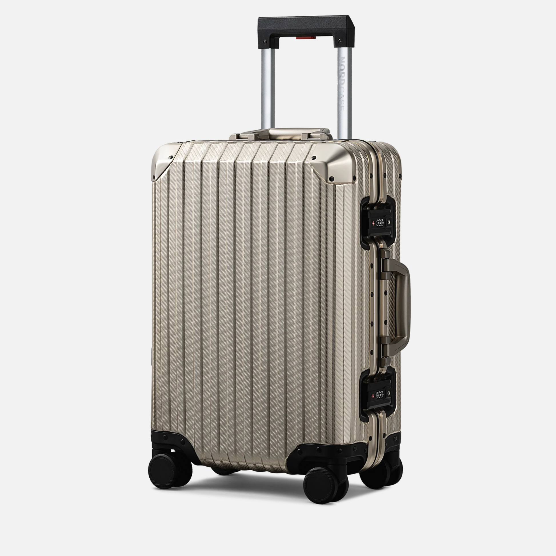 Trava Aluminium champagne kuffert forside og side - sleek design