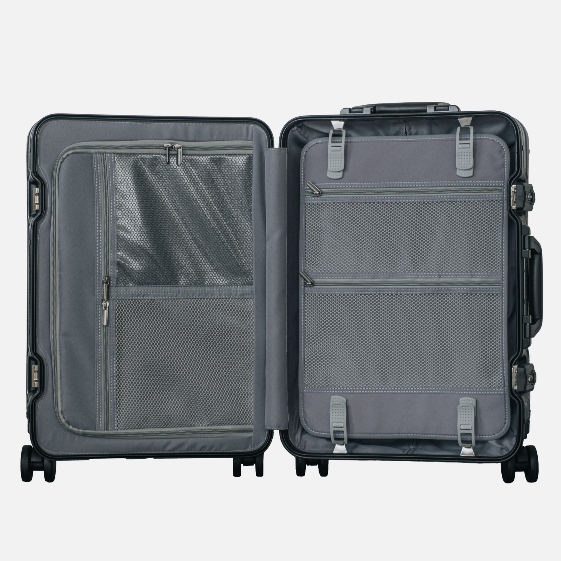 Trava antracitgrå kuffert indvendig organisering og rum - praktisk layout