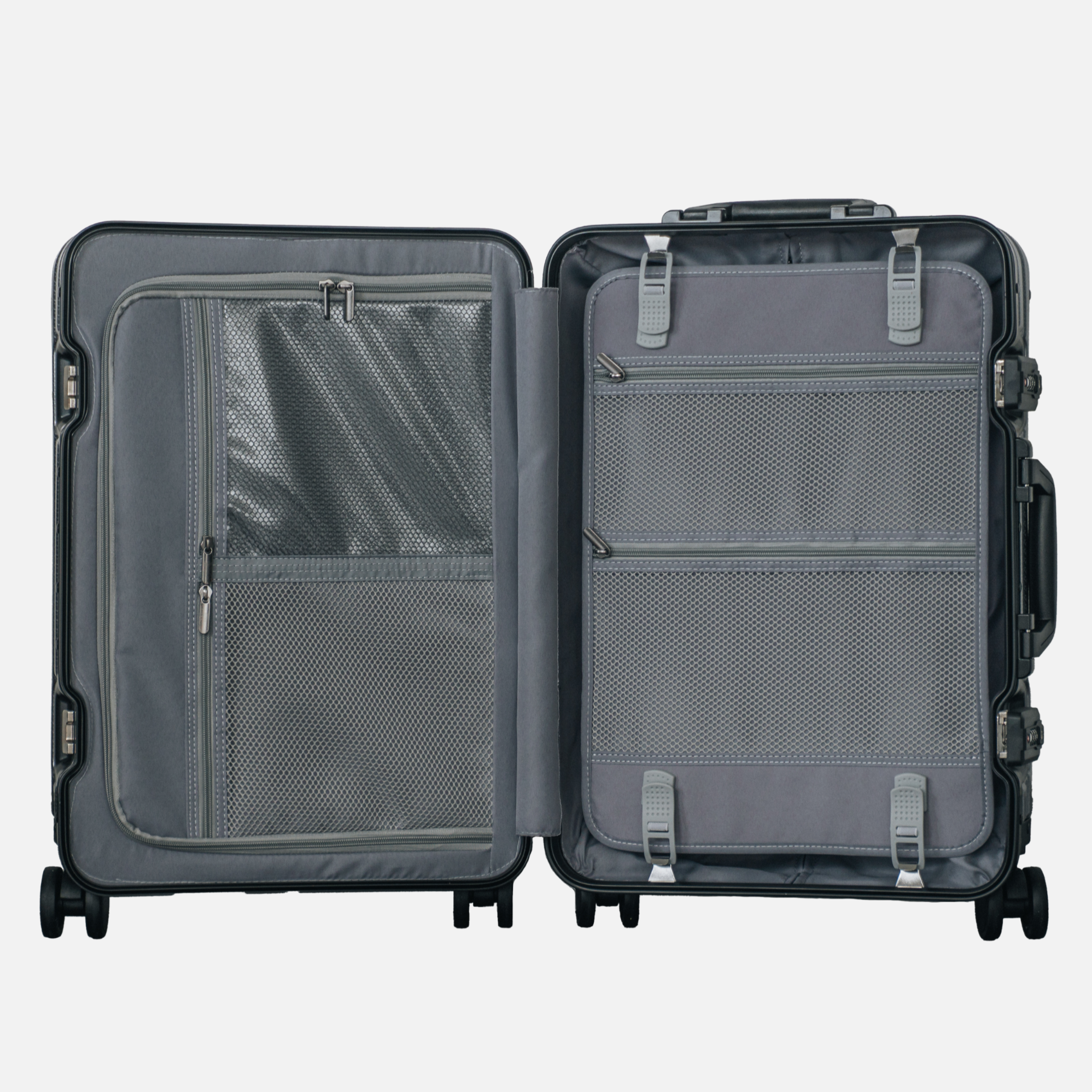 Trava antracitgrå kuffert indvendig organisering og rum - praktisk layout